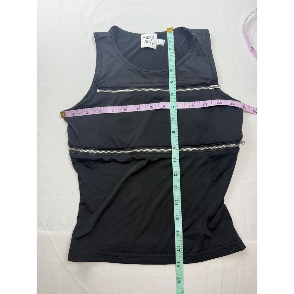 Princess Polly US 2 XXS Black Double‎ Zip Sleeveless Stretch Tank Top - Picture 4 of 7